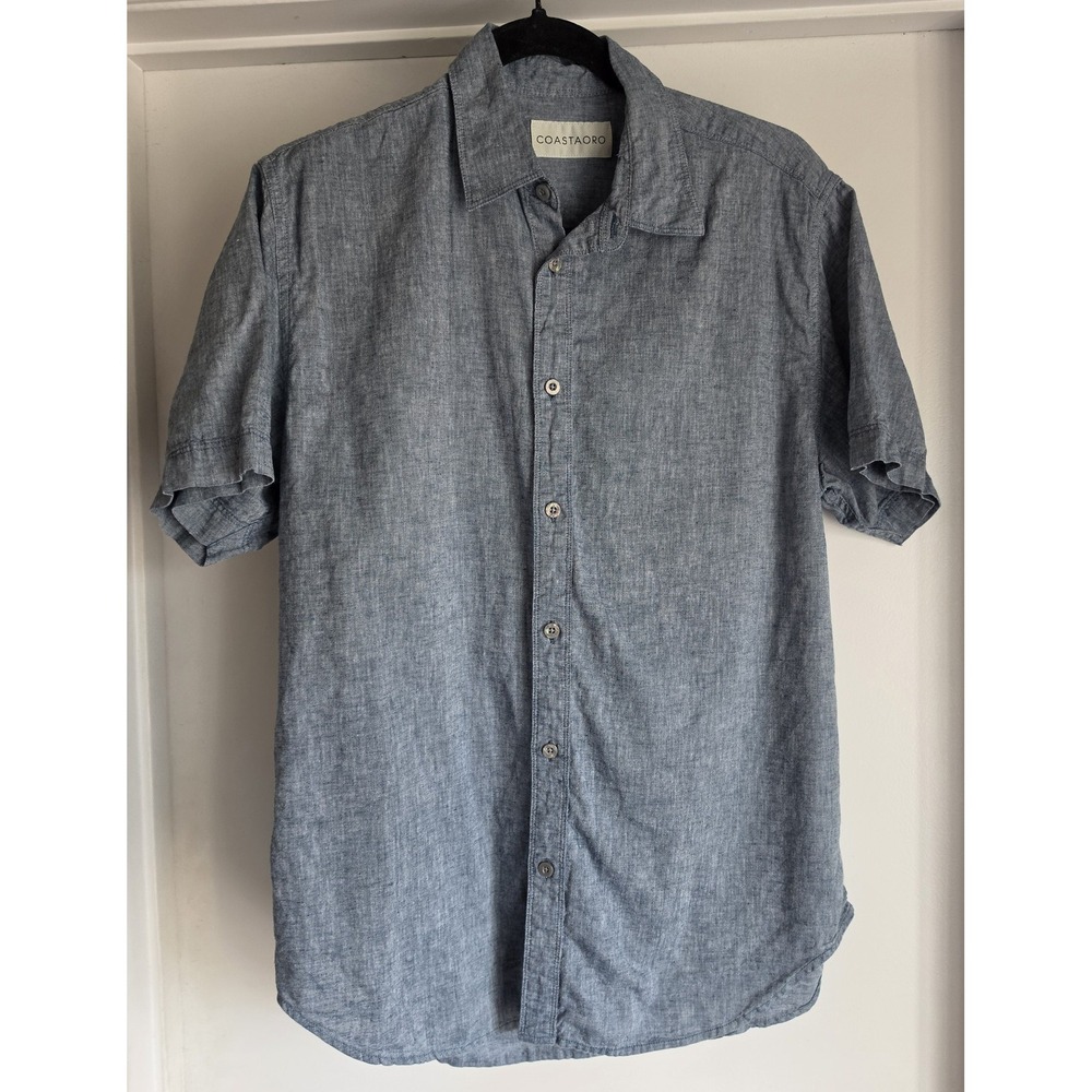 COASTAORO Men's Blue Button-Down Shirt Size S Short Sleeve Linen Blend Top